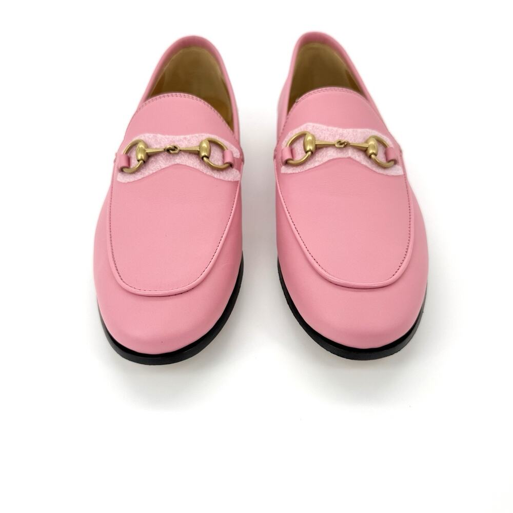 NIB Gucci Jordaan EU 37 US 7 Butterfly Pink Leather Gold Horsebit Flat Loafer - Picture 7 of 15